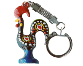 Galo de Barcelos porta chaves em metal, pintado à mão