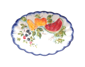 Saladeira oval gomos em faiança pintada à mão decoração frutos
