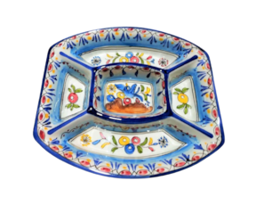 Prato para aperitivos em faiança pintado à mão decoração Século XVII cores