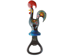 Galo de Barcelos tira cápsulas em metal, pintado à mão.