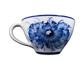 Chávena em faiança pintado à mão motivo flor azul