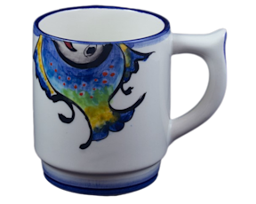 Caneca lisa em faiança pintada à mão motivo peixe