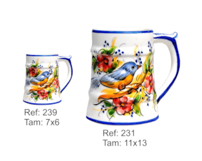Caneca em faiança, pintada à mão, motivo primavera