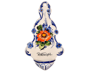 Pia com relevo em faiança pintada à mão motivo flor multicolor