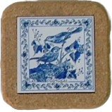 Azulejo com cortiça (sem corda) decorado Pássaros 19 azul 7.5x7.5cm