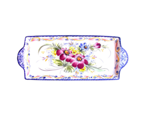 Torteira em faiança pintada à mão motivo flores