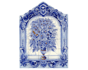 Painel azulejo pintado à mão, azul pormenores em amarelo motivo Florão