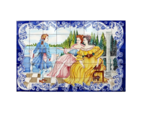 Painel azulejo pintado à mão motivo Namorados