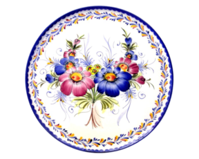 Prato pizza em faiança pintado à mão motivo flores