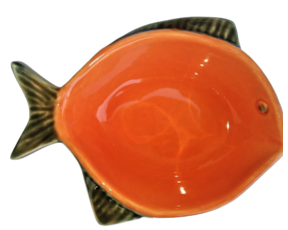 Travessa peixe em faiança pintada à mão motivo verde caldas
