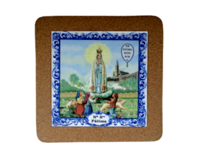 Azulejo decorado 10x10 cm com base de cortiça motivo Nossa Senhora de Fátima