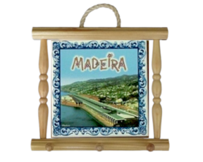 Suporte de panos em madeira natural com azulejo 15x15 cm motivo aeroporto