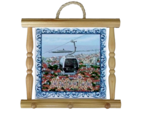 Suporte de panos em madeira natural com azulejo 15x15 cm motivo ascensor