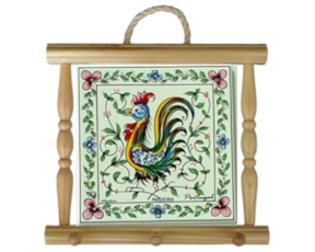 Suporte de panos em madeira natural 15x15 cm galo de Águeda
