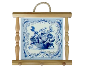 Suporte de panos em madeira natural 15x15 cm motivo cesto azul