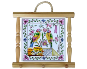 Suporte de panos em madeira natural 15x15 cm pássaros cor