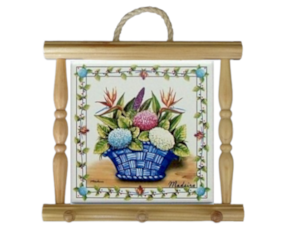 Suporte de panos em madeira natural 15x15 cm cesto cores