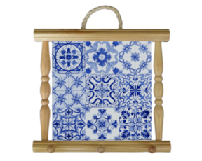 Suporte de panos em madeira natural 15x15 cm multi-padrão azul