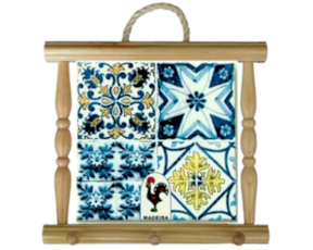Suporte de panos em madeira natural 15x15 cm multi-padrão galo de Barcelos