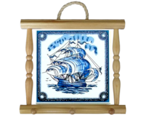 Suporte de panos em madeira natural 15x15 cm caravela