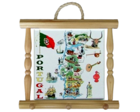 Suporte de panos em madeira natural 15x15 cm mapa Portugal