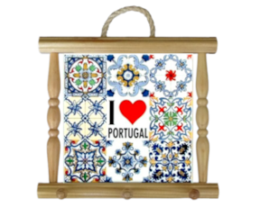 Suporte de panos em madeira natural 15x15 cm multi-padrão I love Portugal