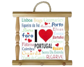 Suporte de panos em madeira natural 15x15 cm I love Portugal