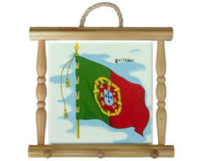 Suporte de panos em madeira natural 15x15 cm bandeira de Portugal
