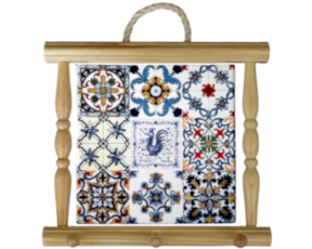 Suporte de panos em madeira natural 15x15 cm multi-padrão galo de Águeda