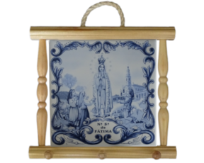 Suporte de panos em madeira natural 15x15 cm Fátima azul
