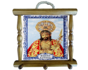 Suporte de panos em madeira envernizada 15x15 cm Santo Cristo