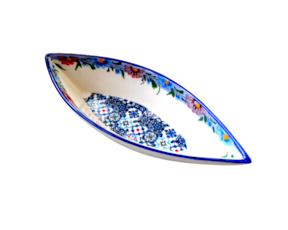 Taça barco grande em faiança decorada multi-padrão 