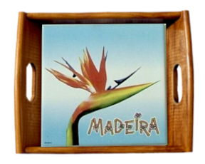 Tabuleiro asa lisa envernizado com azulejo decorado 15x15 cm motivo estrelícia