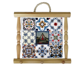 Suporte de panos em madeira natural com azulejo 15x15 cm multi-padrão casa santana