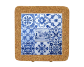 Azulejo decorado 10x10 cm com base em cortiça multi-padrão azul vimes