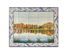 Painel de azulejos pintado à mão motivo Reflexo das Àrvores 