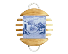 Base de tacho em madeira natural com azulejo decorado 15x15 cm motivo vimes