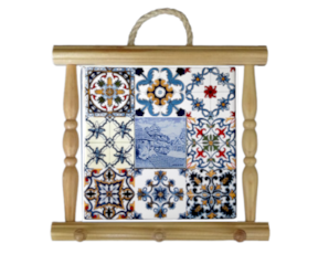 Suporte de panos em madeira natural com azulejo decorado 15x15 cm  multi-padrão bordadeira