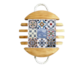 Base de tacho em madeira com azulejo decorado 15x15 cm multi-padrão  bordadeira