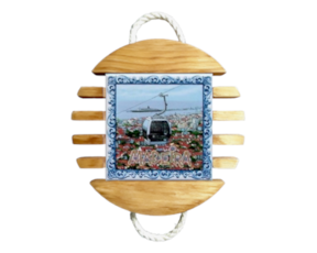 Base de tacho em madeira natural com azulejo decorado 15x15 cm motivo ascensor
