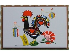 Azulejo com madeira decorado Galo Barcelos 15x20cm