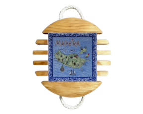 Base de tacho em madeira natural com azulejo decorado 15x15 cm motivo arquipélago