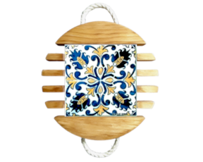Base de tacho em madeira natural com azulejo decorado 15x15 cm padrão 20