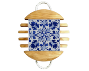 Base de tacho em madeira natural com azulejo decorado 15x15 cm padrão 30