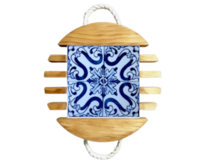 Base de tacho em madeira natural com azulejo decorado 15x15 cm padrão 29