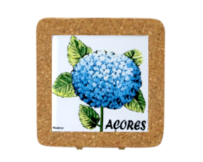 Base de cortiça com azulejo decorado 7.5x7.5 cm motivo hortênsia