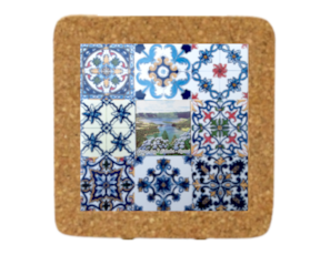 Azulejo decorado 15x15 cm com base de cortiça multi-padrão lagoa das 7 cidades