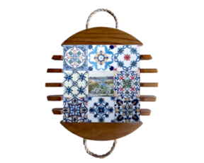 Base de tacho em madeira envernizada com azulejo decorado 15x15 cm multi-padrão lagoa das 7 cidades