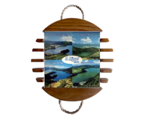 Base de tacho em madeira envernizada com azulejo decorado 15x15 cm motivo São Miguel - 4 lagoas