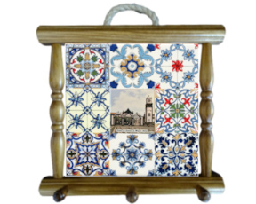 Suporte para panos em madeira envernizada com azulejo decorado 10x10 cm multi-padrão portas da cidade